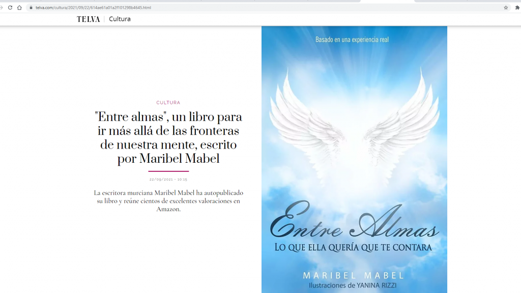 La revista Telva dedica un reportaje al libro 📖 Entre Almas de Maribel Mabel. 